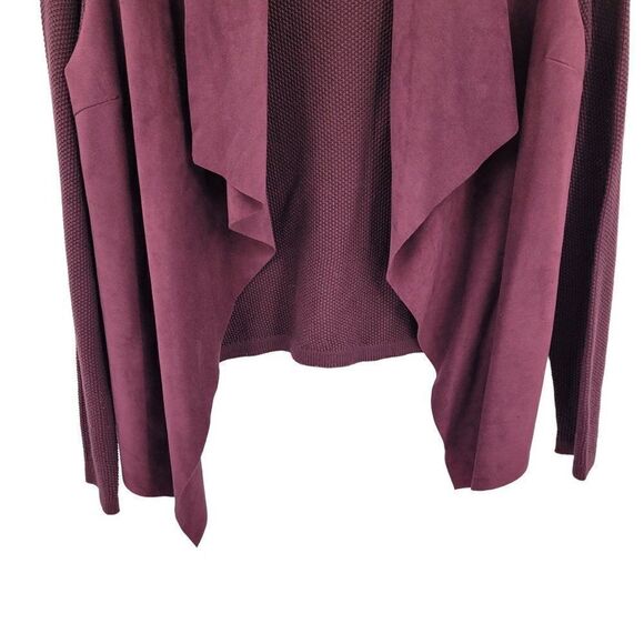Cardigan M Purple Waterfall Open Front Waffle Knit Faux Vegan Suede Front Boho - Picture 5 of 10